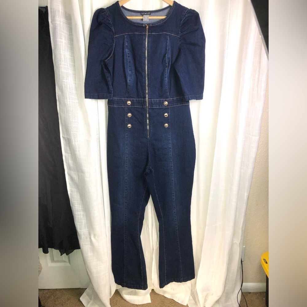VENUS Dark Blue Jumpsuit with Metallic Buttons size 16 NWOT - Picture 4 of 15